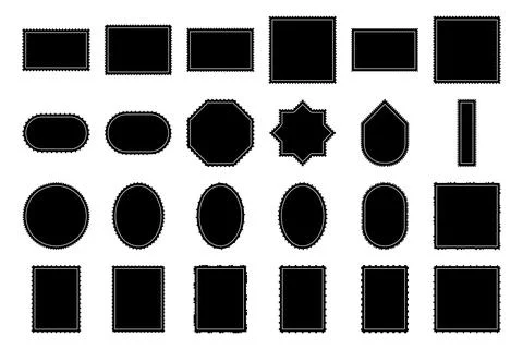 Black postage stamp silhouettes geometric shapes with silhouettes with silh.. Stock Illustration