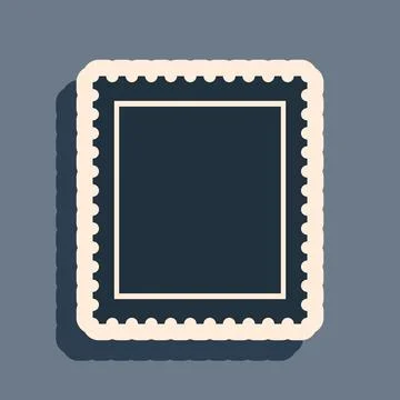 Black Postal stamp icon isolated on grey background. Long shadow style. Vector Stock Illustration