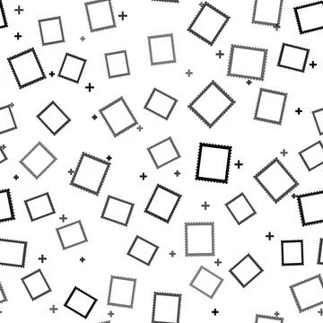 Black Postal stamp icon isolated seamless pattern on white background. Vector 库存插图