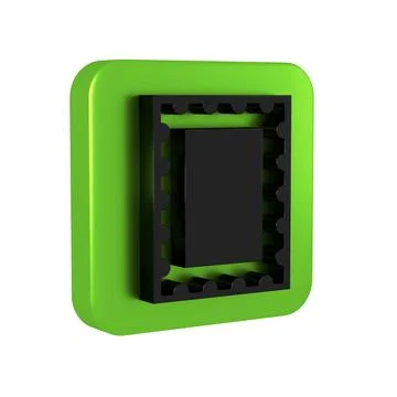 Black Postal stamp icon isolated on transparent background. Green square bu.. Illustrazione stock