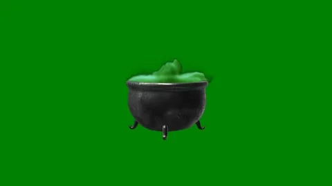 Black pot green screen smoke coming out filled liquid animated chromakey Stock-Footage 314063915