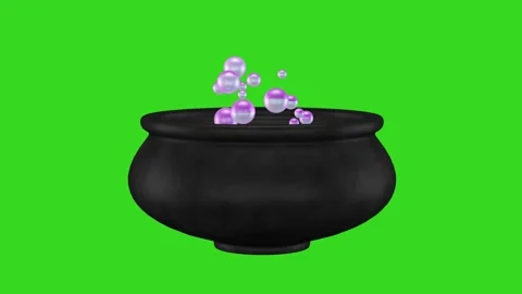 Black pot with purple potion, bubbling and bubbles ying out. Stock Footage 314674796