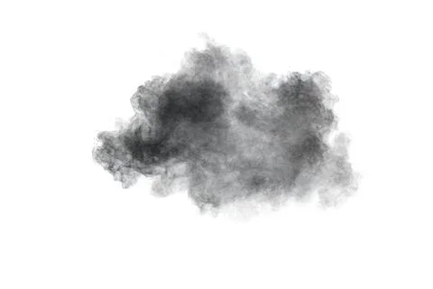 Black powder exploding.The particles of charcoal splash on white background. Stock Photos