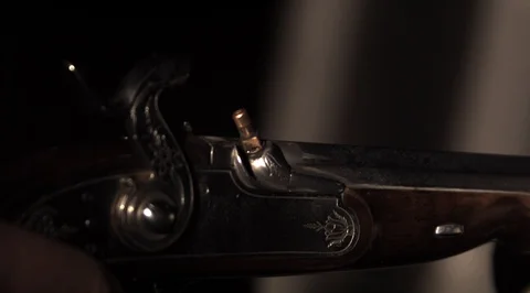 Black powder front loader gun. Lancaster.Ultra slow motion hispeed 5000fps Video stock 93212853