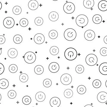 Black Power button icon isolated seamless pattern on white background. Start Illustrazione stock