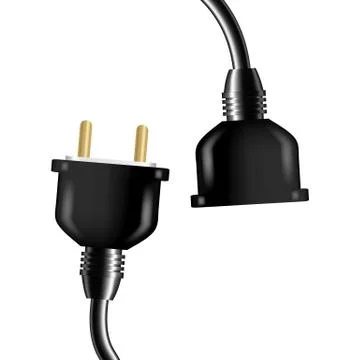 Black Power Cable With Plug And Socket Vector Stock Illustration