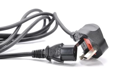 Black Power Cable With Plug And Socket Over White Background Stock Photos
