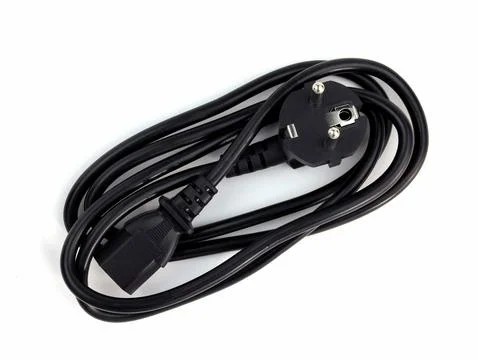 Black power cable with plug and socket Stock Photos