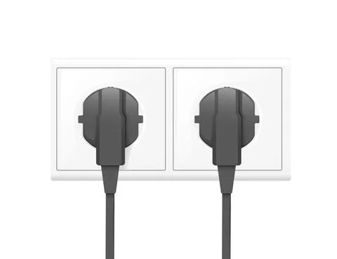 Black power plug and white wall socket european type of plug C vector Illustrazione stock