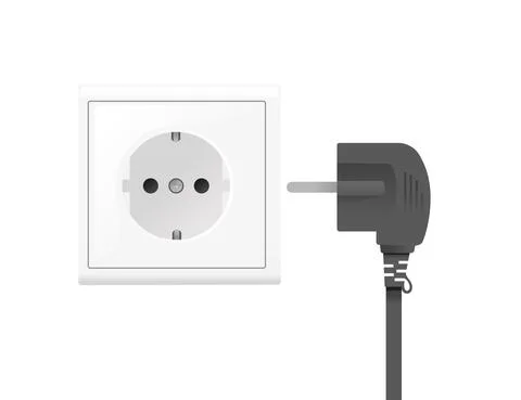 Black power plug and white wall socket european type of plug C vector Illustrazione stock