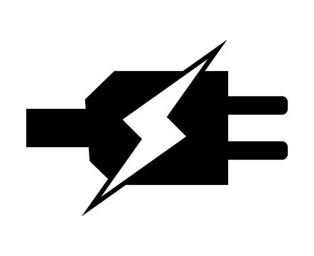Black Power Plug Icon with Lightning Bolt Symbolizing Energy and Electric C.. イラスト素材