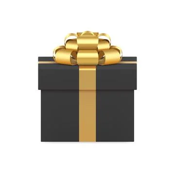 Black premium wrapped gift box with elegant golden bow ribbon 3d icon reali.. Stock Illustration