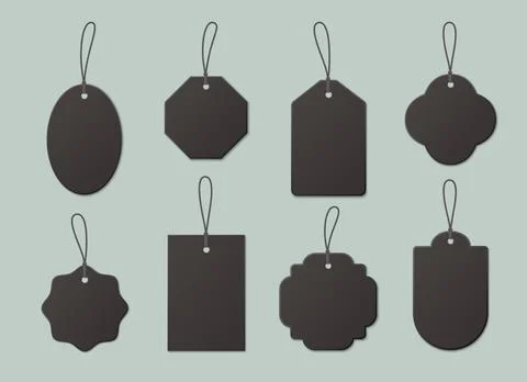 Black price tag collection with string Stock Illustration