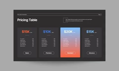 Black Pricing Table Presentation Template Stock Illustration