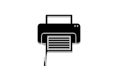 Black Printer icon isolated on white background. 4K Video motion graphic Stock Footage 233772352