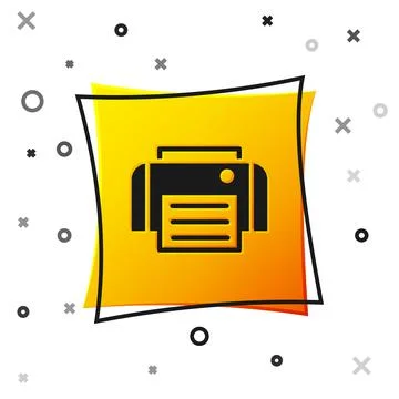 Black Printer icon isolated on white background. Yellow square button. Vector Stock Illustration