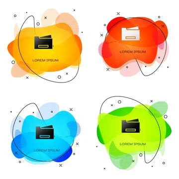 Black Printer icon isolated on white background. Abstract banner with liquid Stock Illustration