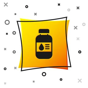 Black Printer ink bottle icon isolated on white background. Yellow square button Stock Illustration