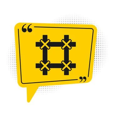 Black Prison window icon isolated on white background. Yellow speech bubble Ilustración de archivo