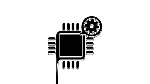 Black Processor and gear icon isolated on white background. CPU, chip service Stock Footage 233778876