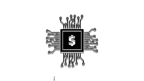 Black Processor chip with dollar icon isolated on white background. CPU, central Stock Footage 233777410