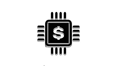 Black Processor chip with dollar icon isolated on white background. CPU and a Stock Footage 233777910