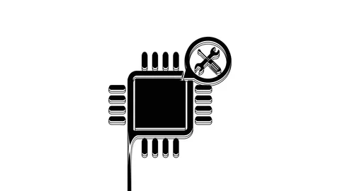 Black Processor with screwdriver and wrench icon isolated on white background Stock Footage 233794836