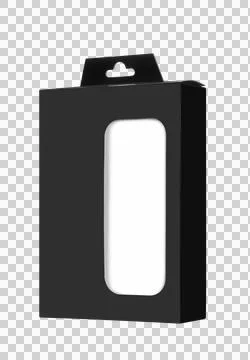 Black Product Package Box With Window Isolated Stock Photos