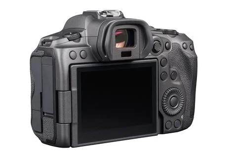 Black professional mirrorless camera body isolated on white background Stock Photos