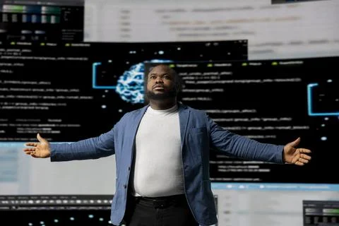 Black programmer specialist engaging in software development Stock Photos