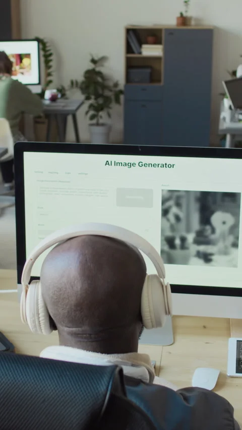 Black Programmer Testing AI Image Generation Software at Work Stock Footage 293929628