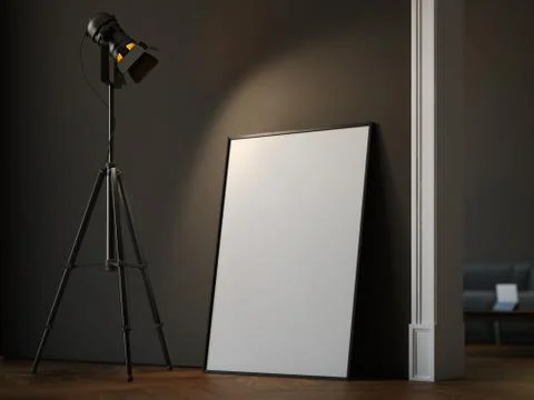 Black projector and blank canvas. 3d rendering 库存插图