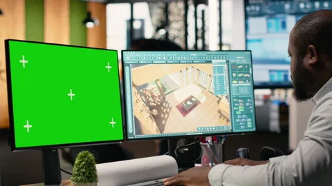 Black property developer analyzing infrastructure layout with copy space Stock Footage 316794792