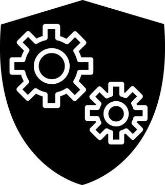 Black protective shield with two gears Stock Illustration