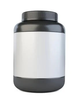 Black protein jar - template front view. Food for sport. Stock Illustration