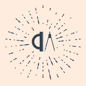 Black Protractor and drawing compass icon isolated on beige background. Drawing Stock Illustration
