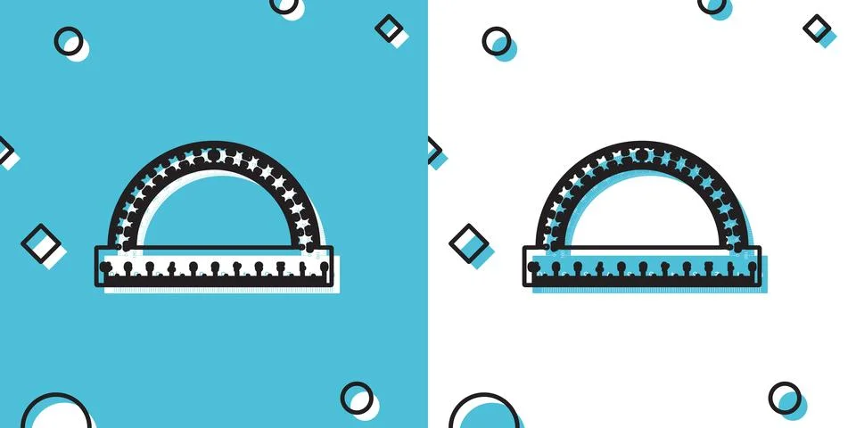 Black Protractor grid for measuring degrees icon isolated on blue and white Stock Illustration
