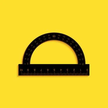 Black Protractor grid for measuring degrees icon isolated on yellow background Stock Illustration