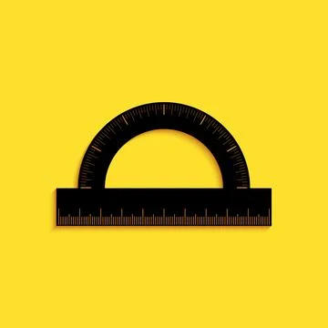 Black Protractor grid for measuring degrees icon isolated on yellow background Stock Illustration