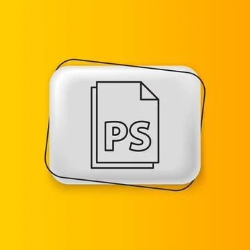 Black PS File document icon isolated on yellow background. Silver rectangle.. Stock Illustration