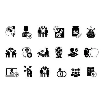 Black Psychology Icon Set. Vector Illustrations Family Psychology, Psycholo.. Stock Illustration
