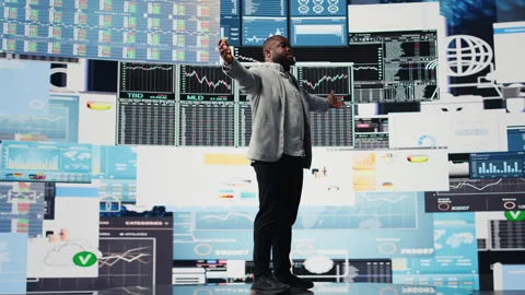 Black public speaker expert hosting business presentation to share vision Stock Footage 312479976