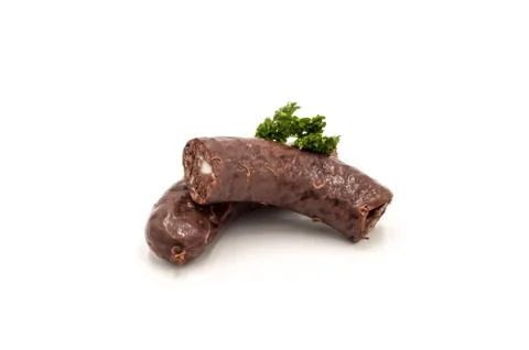 Black pudding blood sausage isolated Foto stock