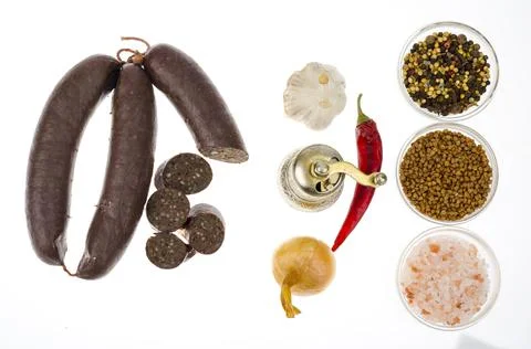 Black pudding isolated on white background. Photo Stock Photos