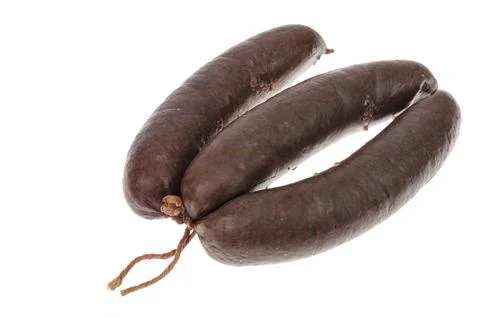 Black pudding isolated on white background. Photo Stock Photos