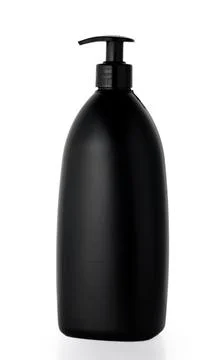 Black pump bottle static display against neutral background with minimalist.. Stock Photos