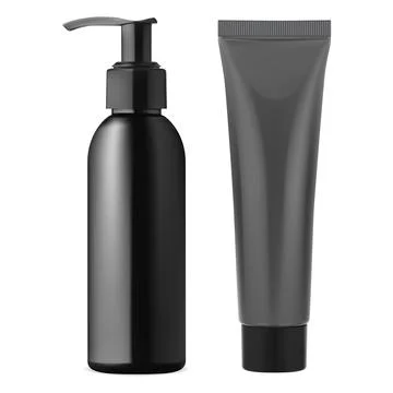 Black pump dispenser bottle. Plastic cream tube Stock Illustration