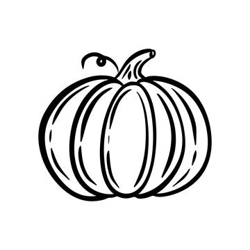Black pumpkin on white background, vector line print Stock Illustration