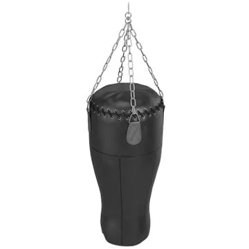 Black punching bag with lacing elements. 3D graphic Illustrazione stock