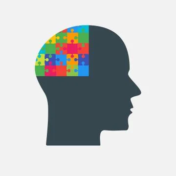The Black Puzzle Piece Head - Vector Brain. Stock Illustration